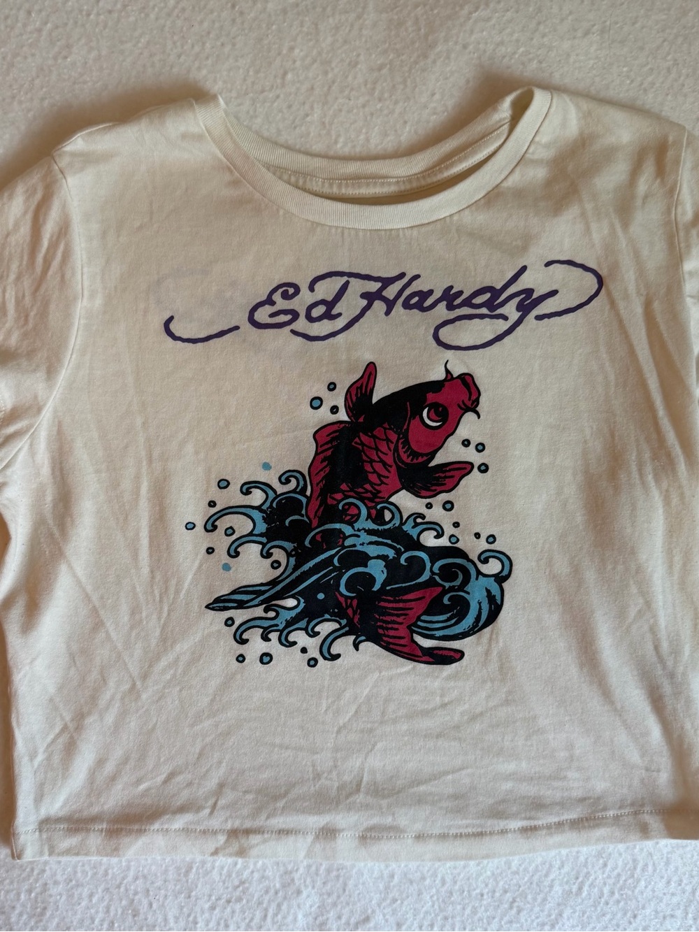 Women’s Ed Hardy Cream Cropped Tee Size L